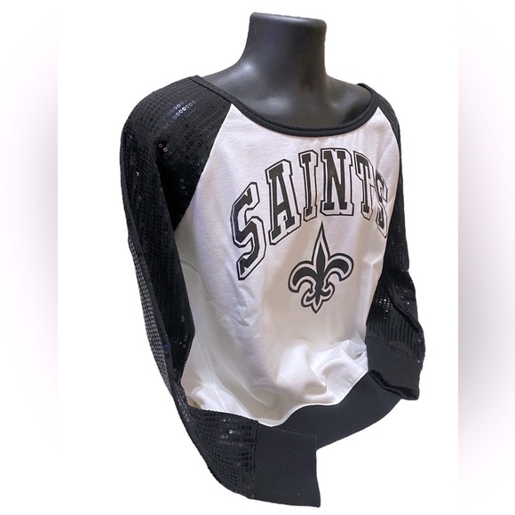 NFL Vintage NEW ORLEANS SAINTS Sequined FLEECE LINED JERSEY Size 2X Black White - Picture 2 of 15